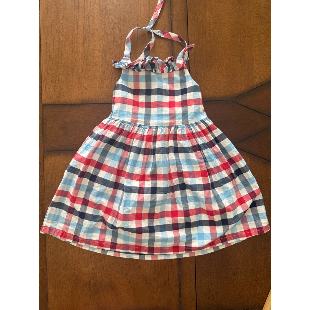 Tommy Bahama Girls 2T Plaid Halter Dress Red White Blue Ruffle Cotton Sundress - Picture 3 of 5